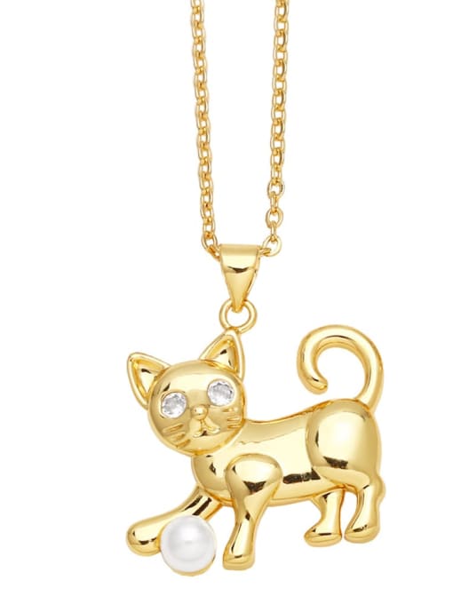 A Brass Imitation Pearl Cat Trend Necklace