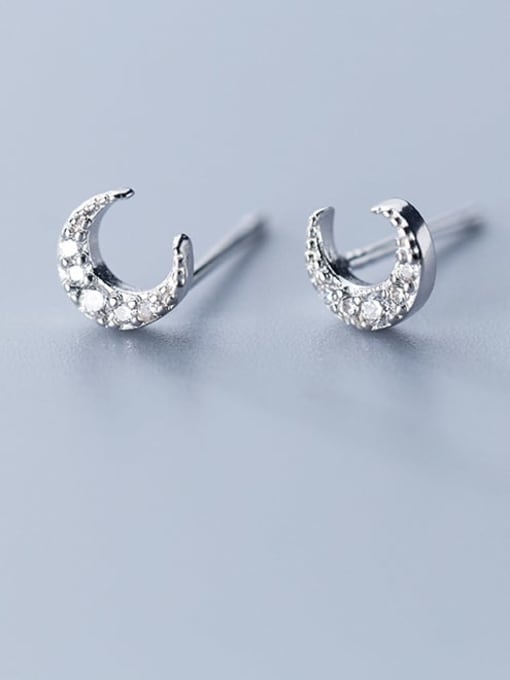 Rosh 925 Sterling Silver Cubic Zirconia Moon Dainty Stud Earring 1