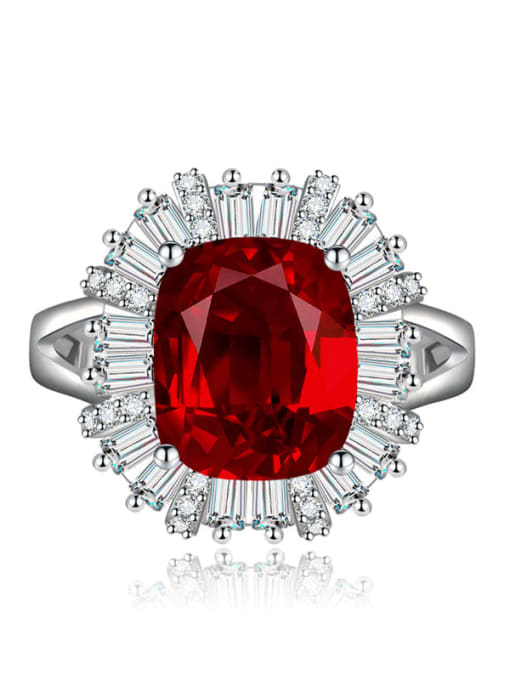 red Brass Cubic Zirconia Geometric Luxury Cocktail Ring