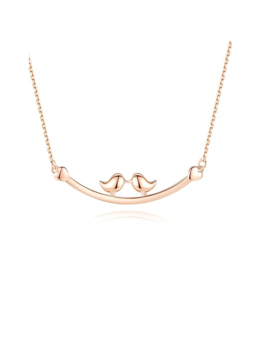 Rose gold 15h06 925 sterling silver simple, fashionable and glossy two birds, necklace