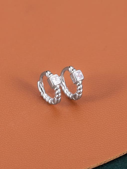 ES2278 【 Platinum 】 925 Sterling Silver Cubic Zirconia Geometric Minimalist Huggie Earring
