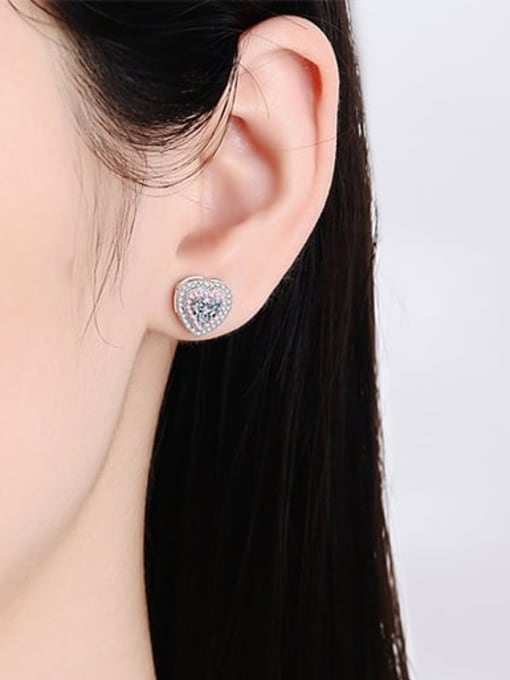 MOISS 925 Sterling Silver Moissanite Heart Classic Stud Earring 1
