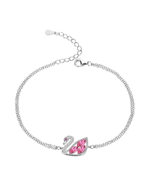 JYSL 012 (pink) 925 Sterling Silver Austrian Crystal Swan Classic Bracelet