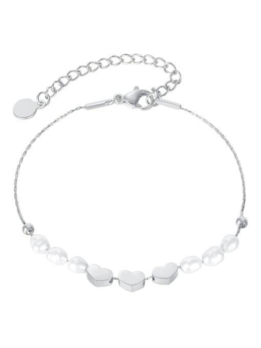 Open Sky Titanium Steel Imitation Pearl Heart Minimalist Link Bracelet 4