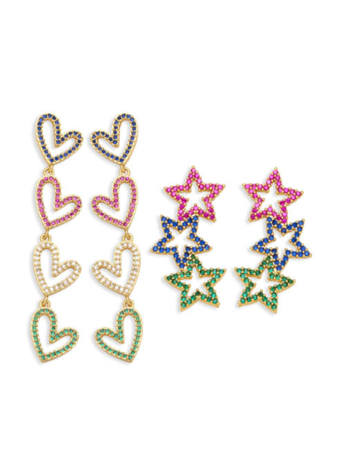 CC Brass Cubic Zirconia  Vintage Five-Pointed Star  Heart Cluster Earring 0