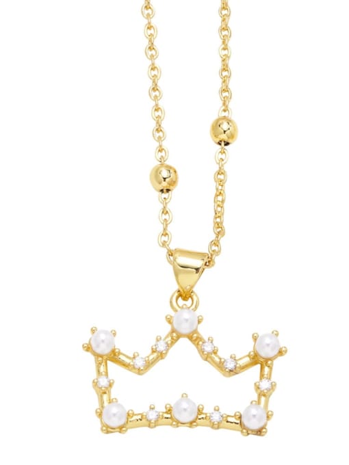 CC Brass Imitation Pearl Crown Vintage Necklace 1