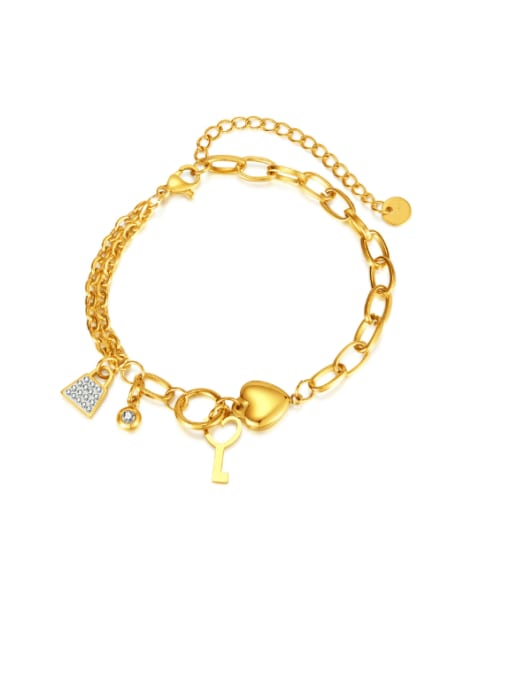 GS1447 gold Titanium Steel Cubic Zirconia Key Hip Hop Asymmetrical Chain Bracelet