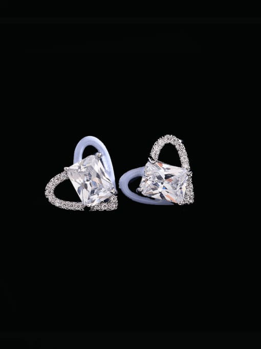 blue Brass Cubic Zirconia Heart Minimalist Stud Earring