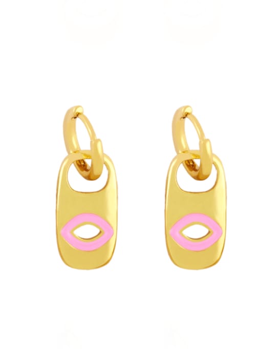 Pink Brass Enamel Geometric Hip Hop Huggie Earring