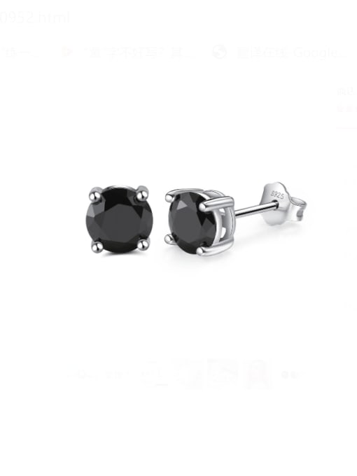 black 925 Sterling Silver Cubic Zirconia Geometric Minimalist Stud Earring