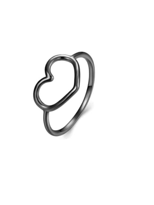 black 925 Sterling Silver Heart Minimalist Band Ring