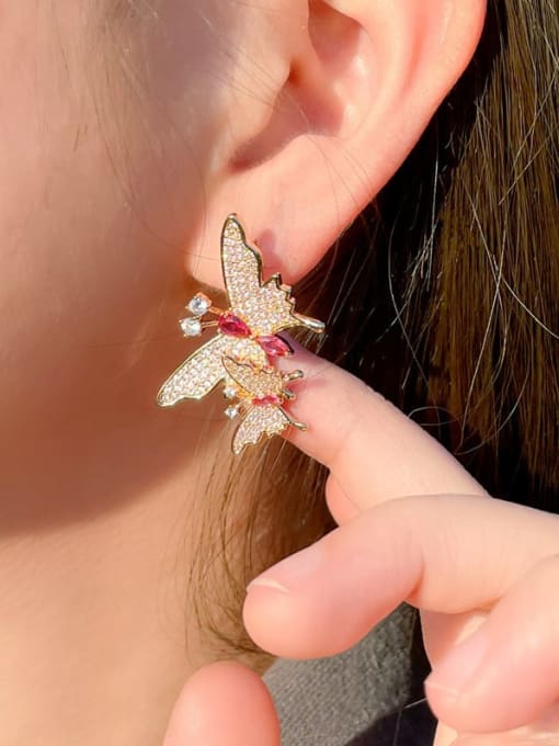 L.WIN Brass Cubic Zirconia Butterfly Luxury Stud Earring 1