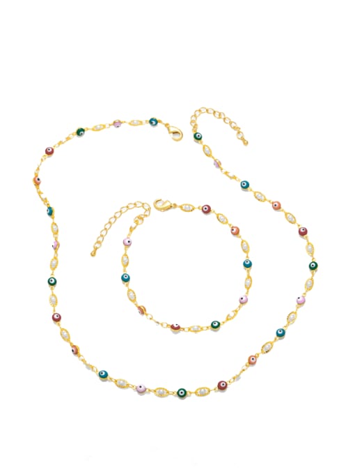 CC Brass Multi Color Enamel  Bohemia Evil Eye  Bracelet and Necklace Set