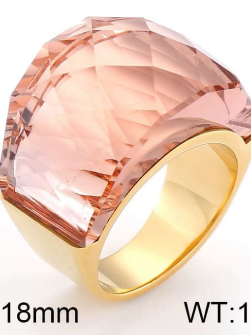 Gold Color, Orange Titanium Steel Glass Stone Geometric Ring with waterproof