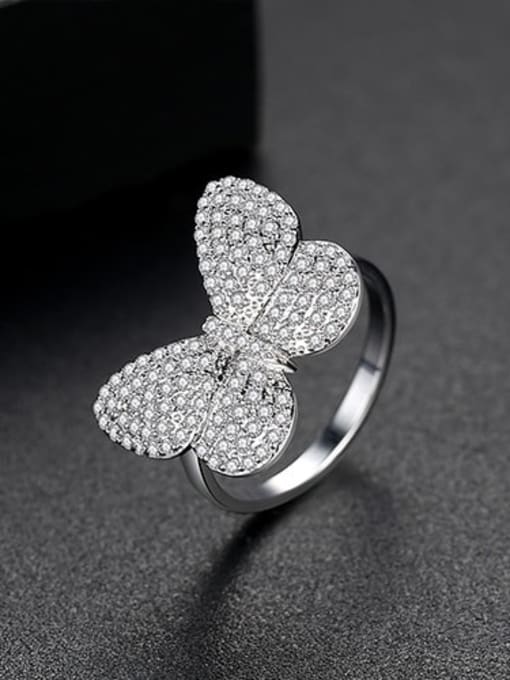 platinum Copper Cubic Zirconia Butterfly Cute Free Size Band Ring