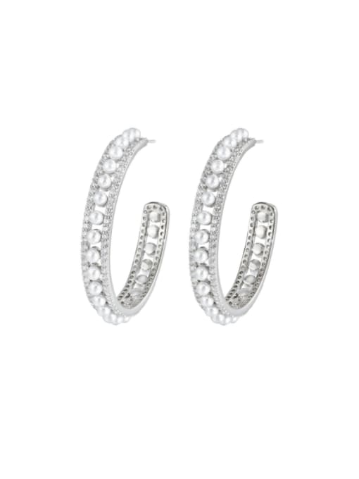 Platinum Brass Cubic Zirconia Geometric Luxury Stud Earring