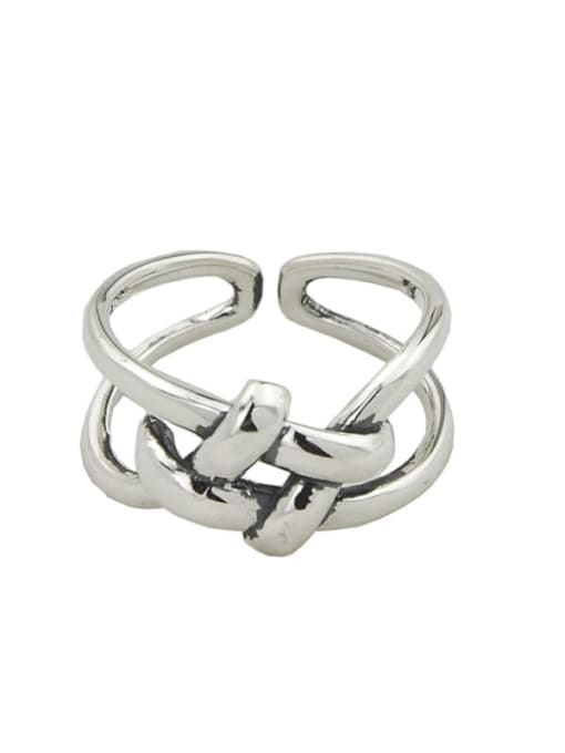 SHUI Vintage  Sterling Silver With Platinum Plated Simplistic Geometric Free Size Rings 4