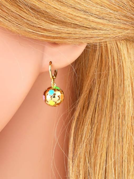 CC Brass Enamel Ball Minimalist Huggie Earring 1