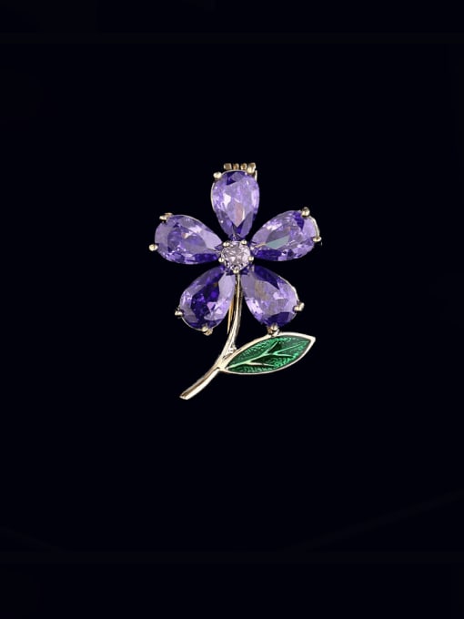 purple Brass Cubic Zirconia Flower Minimalist Brooch