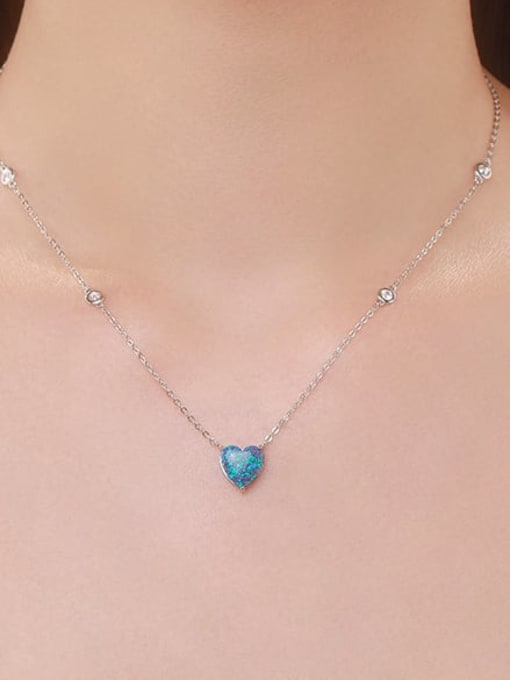 MODN 925 Sterling Silver Opal Heart Minimalist Necklace 1