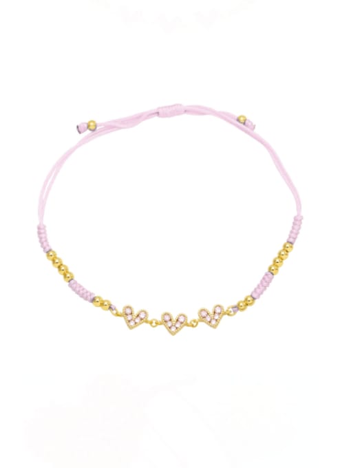 Pink Brass Cubic Zirconia Weave Bohemia Adjustable Bracelet