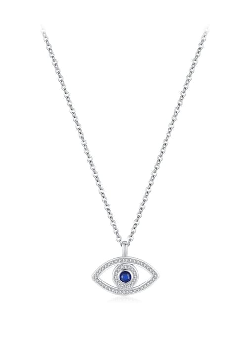 silvery 925 Sterling Silver Cubic Zirconia Evil Eye Minimalist Necklace