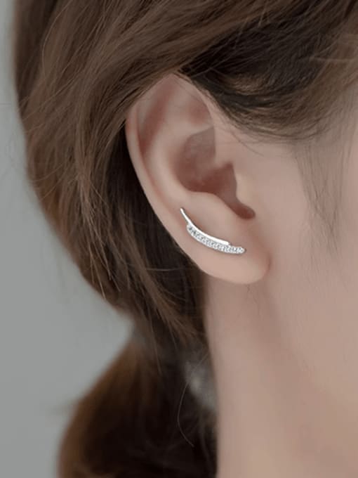 Rosh 925 Sterling Silver Cubic Zirconia Irregular Minimalist Hook Earring 1