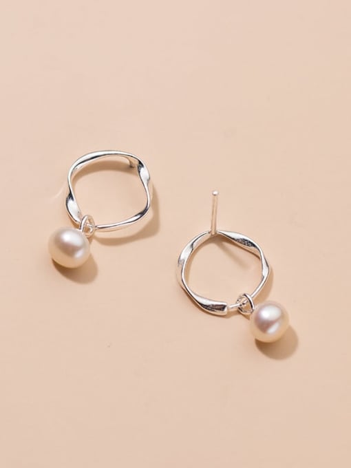 Rosh 925 Sterling Silver Imitation Pearl Geometric Minimalist Drop Earring 1