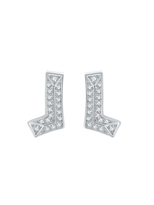 Platinum 925 Sterling Silver Cubic Zirconia Letter Dainty Stud Earring