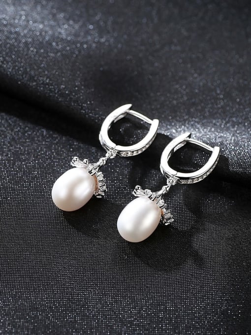 CCUI 925 Sterling Silver Freshwater Pearl  Micro setting 3A zirconium  Trend Drop Earring 1