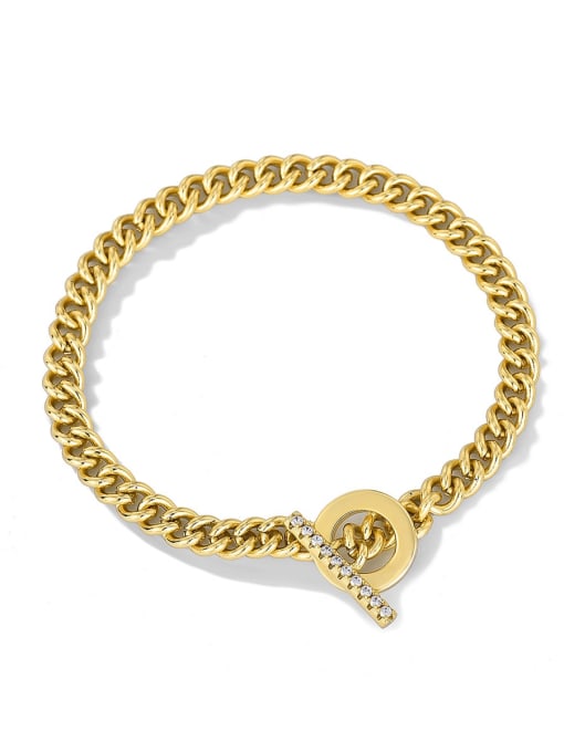 Gold ot buckle bracelet 17cm Brass Cubic Zirconia Geometric Minimalist Link Bracelet