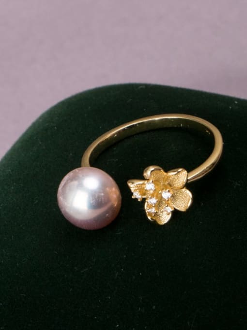RAIN Brass Freshwater Pearl Flower Vintage Band Ring 3