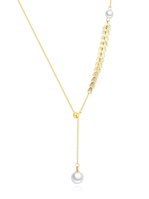 1649 rose gold plated necklace Titanium Imitation Pearl Locket Minimalist Lariat Necklace