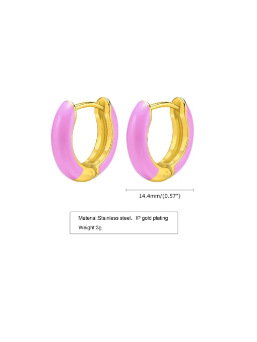 Pink Titanium Steel Enamel Geometric Minimalist Huggie Earring