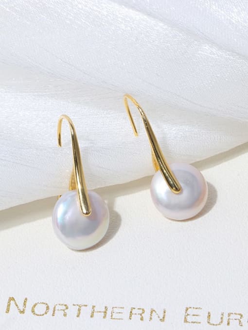 RAIN Brass Freshwater Pearl Geometric Minimalist Stud Earring