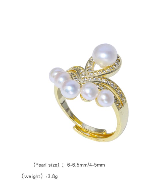 Freshwater pearl ring Brass Freshwater Pearl Flower Vintage Band Ring