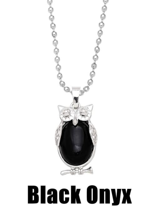 Black Onyx Brass Natural Stone Owl Vintage Necklace