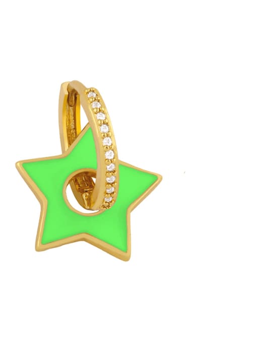 green Brass Cubic Zirconia Enamel Star Ethnic Huggie Earring