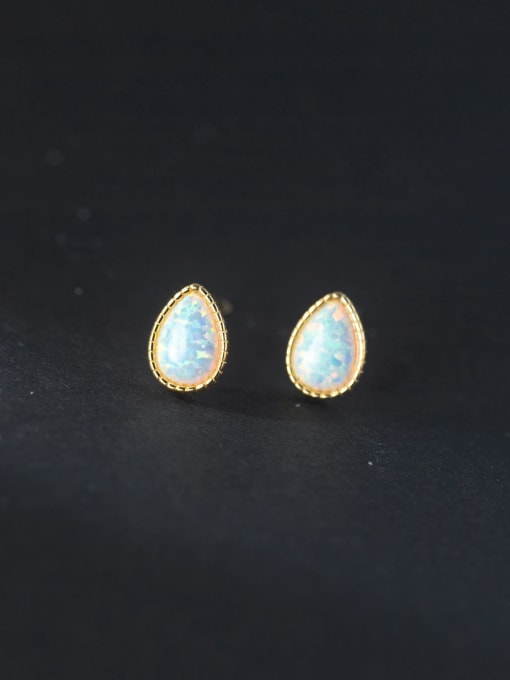 Gold 925 Sterling Silver Opal Water Drop Dainty Stud Earring