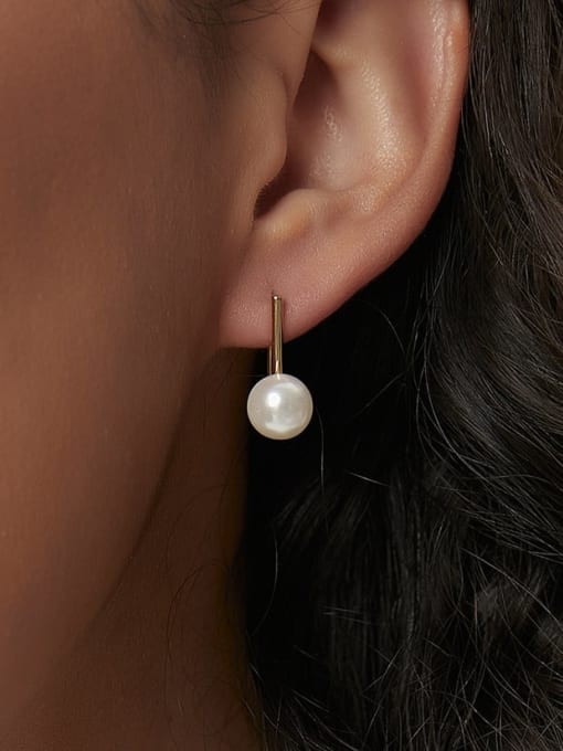 CHARME Brass Imitation Pearl Geometric Minimalist Hook Earring 1