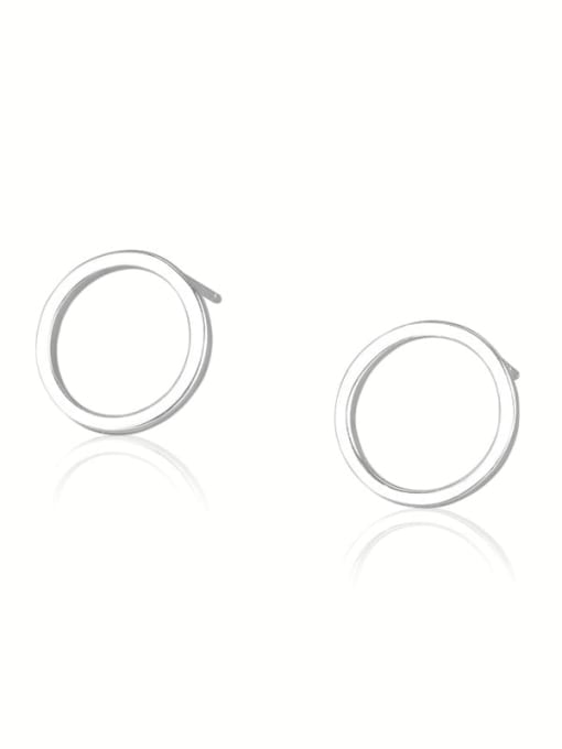 HAHN 925 Sterling Silver Minimalist Geometry Round Plain Silver Glossy  Stud Earring 0