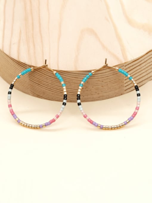 MI E210082A Miyuki Millet Bead Multi Color Geometric Bohemia handmade Weave Hoop Earring