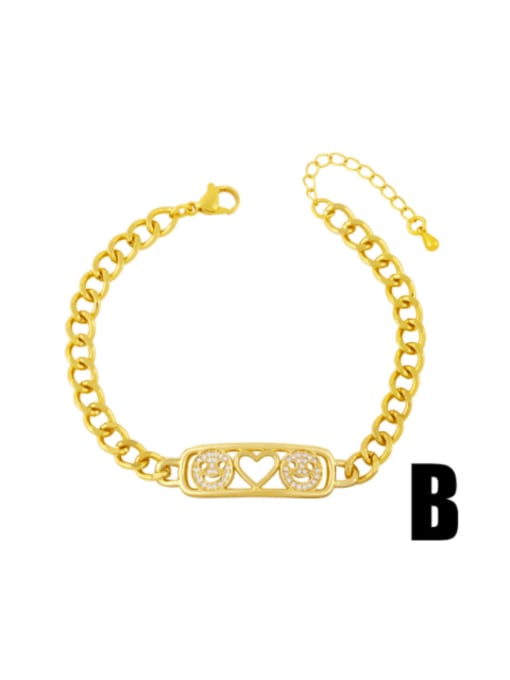 B Brass Cubic Zirconia Smiley Vintage Link Bracelet
