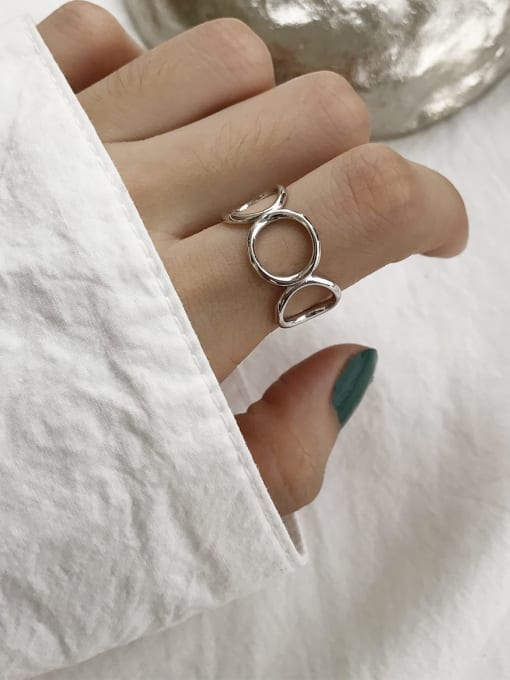 Boomer Cat 925 Sterling Silver  Minimalist Hollow Round  Free Size Ring 2