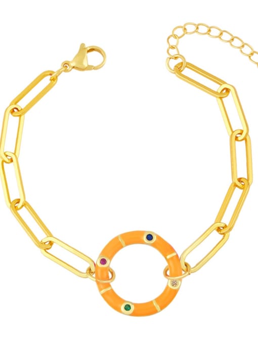 orange Brass Enamel Round Hip Hop Link Bracelet
