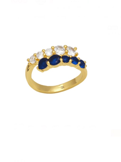 blue Brass Rhinestone Geometric Minimalist Band Ring