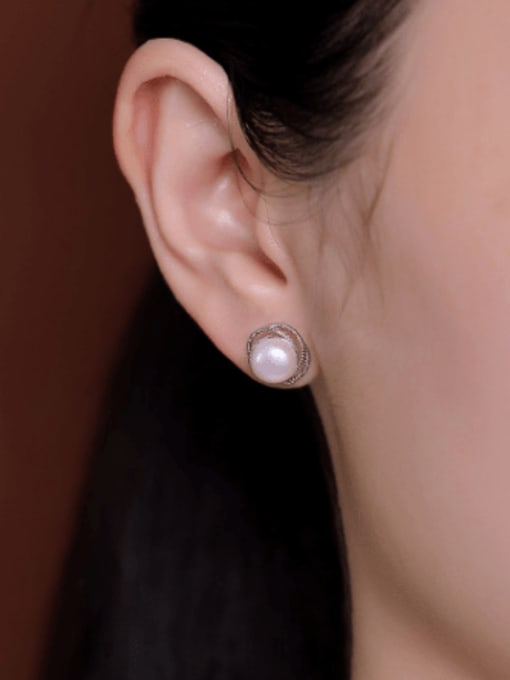 DEER 925 Sterling Silver Freshwater Pearl Flower Minimalist Stud Earring 2