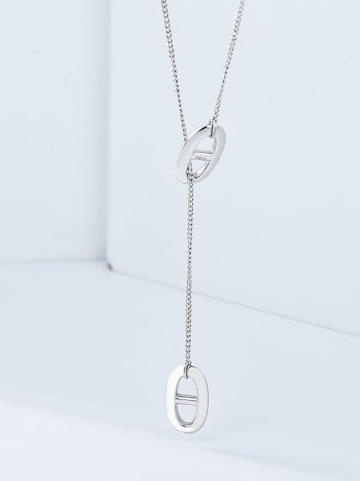 Platinum 925 Sterling Silver Hollow Geometric Minimalist Lariat Necklace