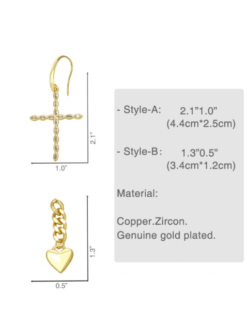 CC Brass Heart Minimalist Cross Hook Earring 4