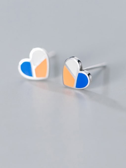Rosh 925 Sterling Silver Multi Color Enamel Heart Minimalist Stud Earring 3